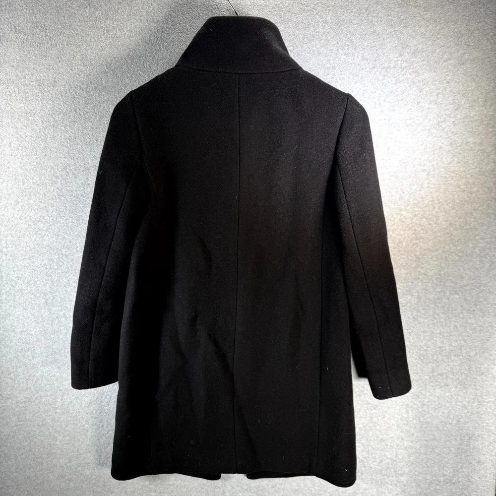 Kate Spade Women's Bow Neck Ribbon Coat Size 0 Black Wool Peacoat Front Button